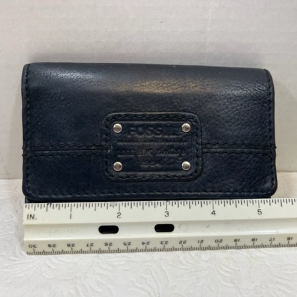 VTG FOSSIL Soft Black Cowhide Leather Trifold Stitched Wallet - Picture 10 of 16
